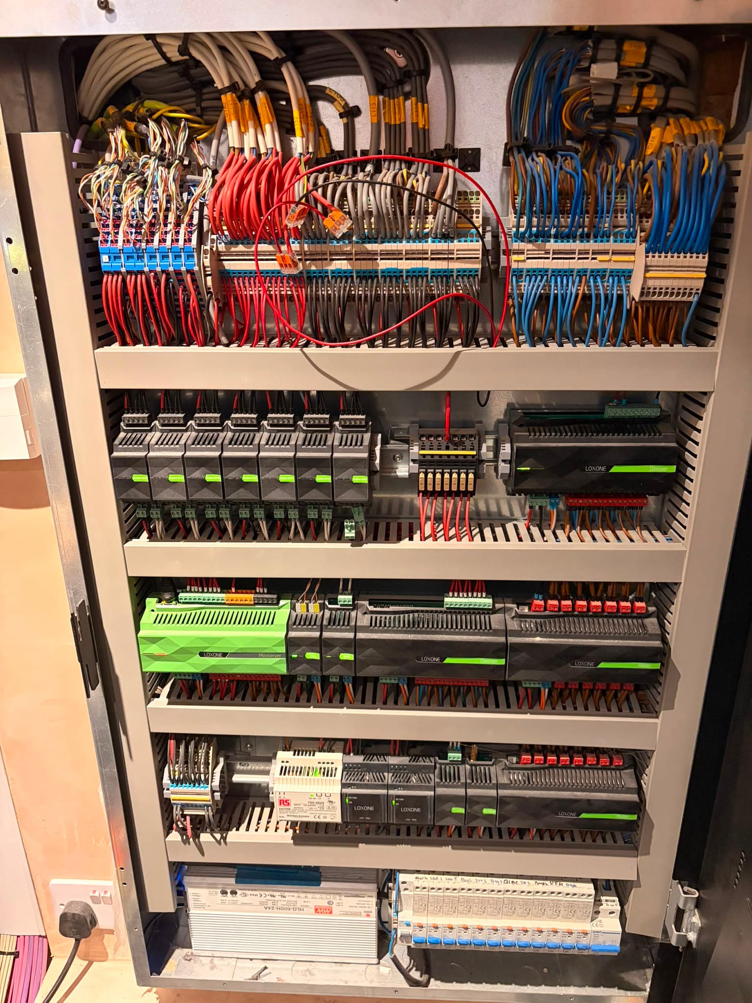 Loxone smart home control panel with Miniserver, dimmers and relays installed by KB Electrical